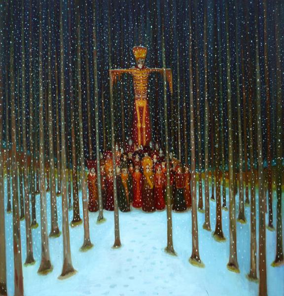 The chlidren with a Bone-man, 2009, 118 × 123 cm, oil on canvas