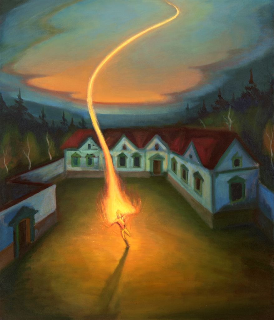 Kulový blesk, 2024, 140 x 120 cm, olej na plátně