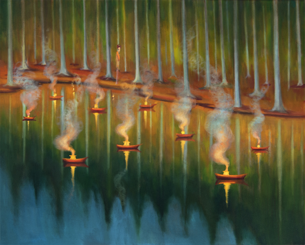 Lampiony štěstí, 2024, 100 x 125 cm, olej na plátně