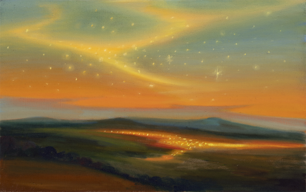Nad městem, 2026, 50 x 80 cm, olej na plátně
