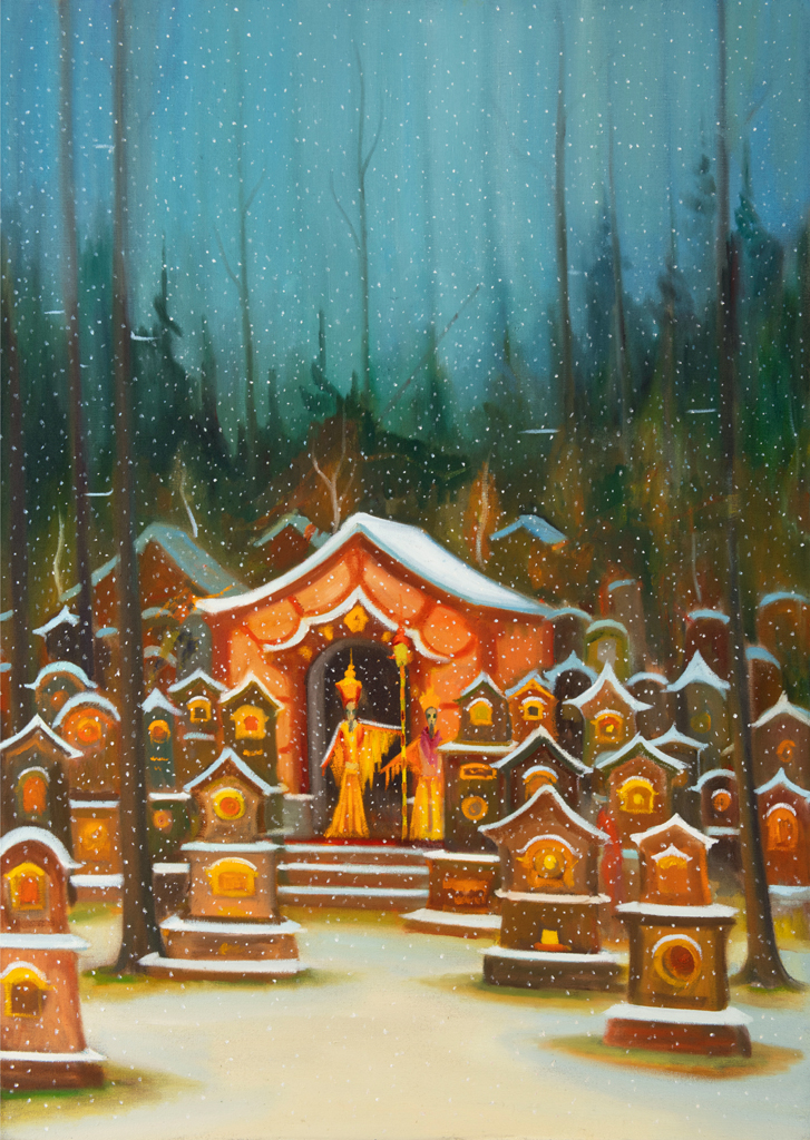 Děti na hřbitově, 2024, 140 x 100 cm, olej na plátně