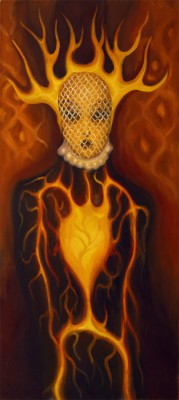 Ohńová maska, 2025, 170 x 75 cm, olej na plátně