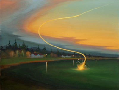 Kulový blesk, 2025, 115 x 15 cm, olej na plátně