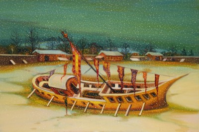 Člun, 2026, 100 x 150 cm, olej na plátně